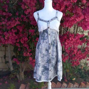 NEW Forla Paris Bohemian Style White Eyelet Top and Tie-Dye Dress Med
